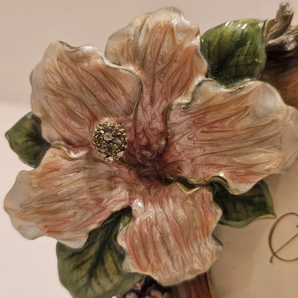 Sherborne Frame Company Floral Enamel Rhinestone 3x3 Round Hibiscus Photo Frame
